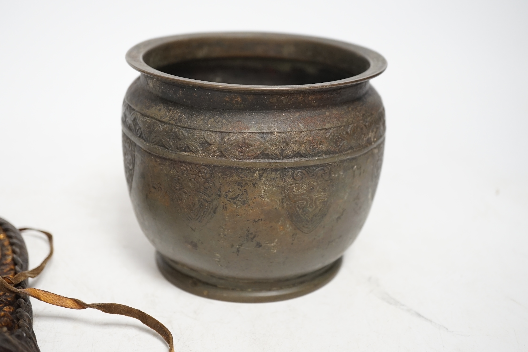 A collection of four Chinese and Tibetan metalware objects, Condition - fair to good